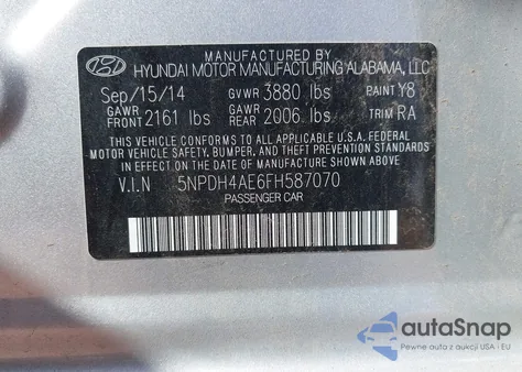 2015 Hyundai Elantra Se из США, поврежденный, VIN 5NPDH4AE6FH587070